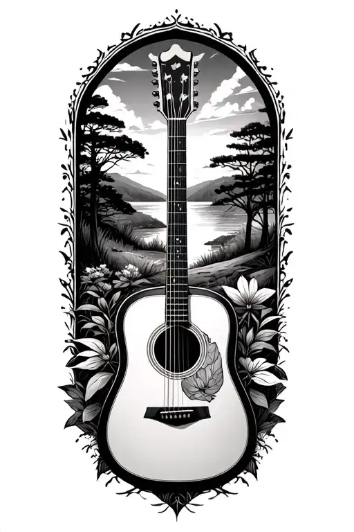 Accoustic Guitar Surrounded By Nature Scene