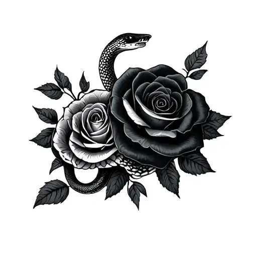 A Pair Of Snakes Wandering A Black Rose Wreath