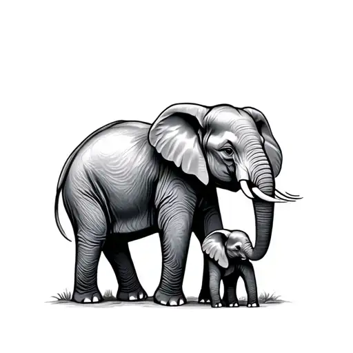 Mom And Baby Elephant