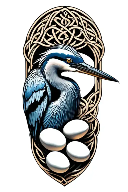 Celtic Blue Heron With Four Eggs