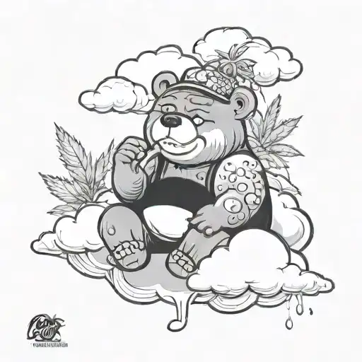 Grumpy Bear On The Cloud With Weed Bear Sitting