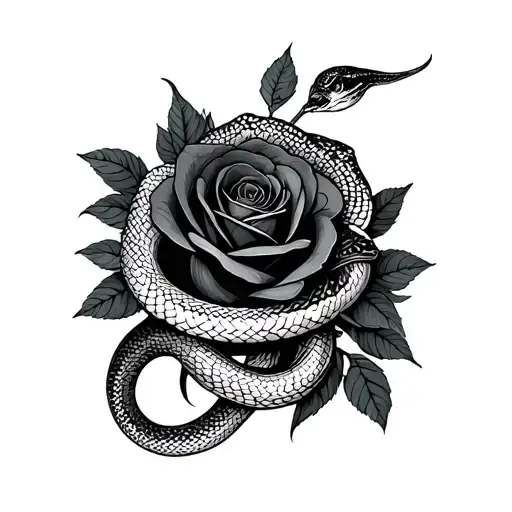 A Pair Of Snakes Wandering A Black Rose Wreath