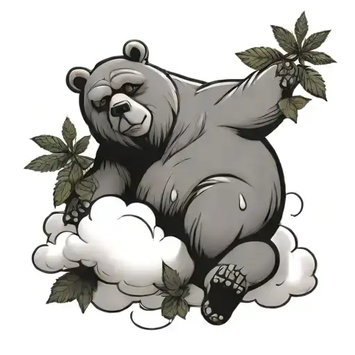 Grumpy Bear On A Cloud With Weed Bear Sitting