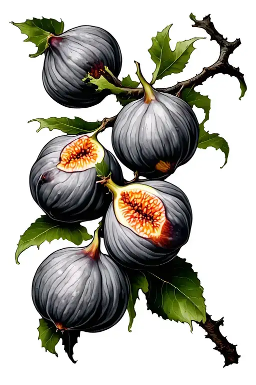 Fig Vines And Branches With Figs Black And White