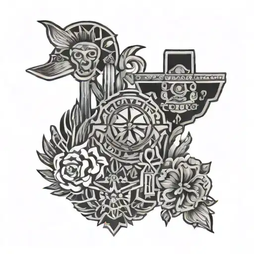 Mexico And Texas Unique Symbols Minimalist Tattoo Design