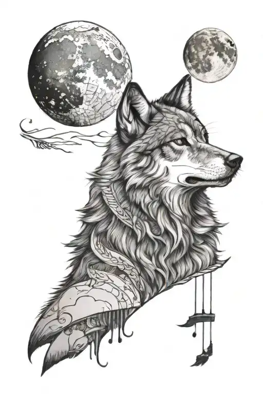 A Brave And Serene Wolf Howling At The Moon With An Art Palette And Paintbrush