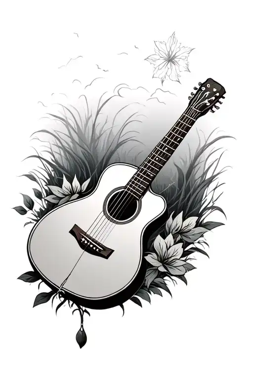 Accoustic Guitar Surrounded By Nature Scene