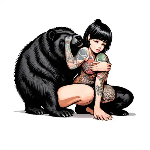Girl Short Hair Holding His Bearst And Getthing His Knees