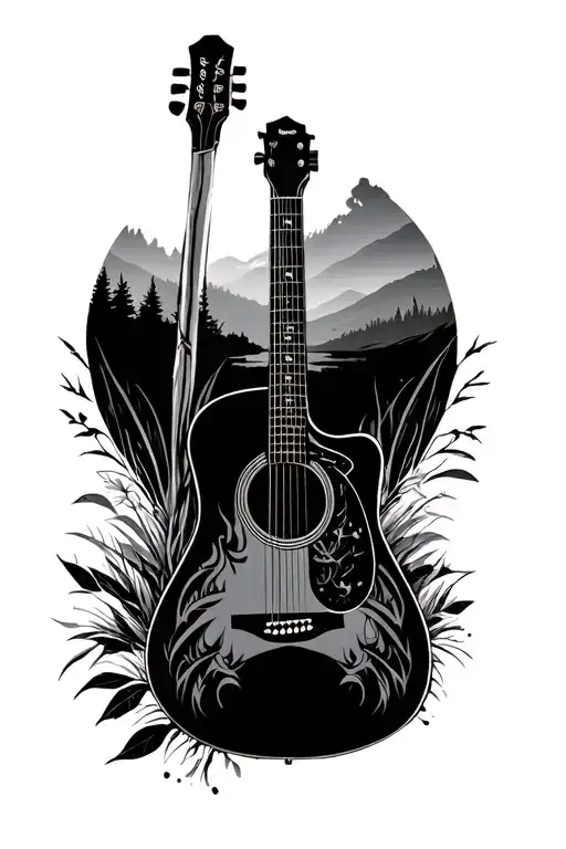 Accoustic Guitar Surrounded By Nature Scene