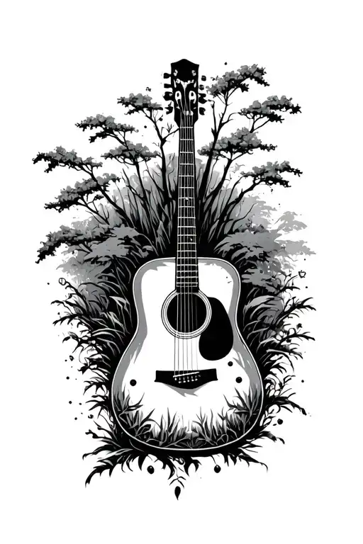 Accoustic Guitar Surrounded By Nature Scene