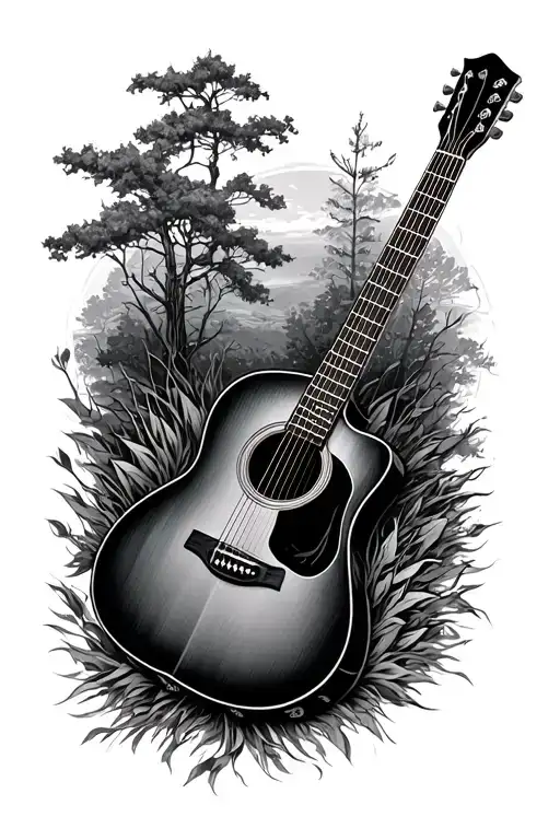 Accoustic Guitar Surrounded By Nature Scene