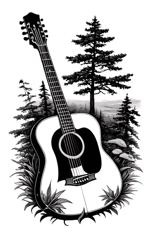 Accoustic Guitar Surrounded By Nature Scene