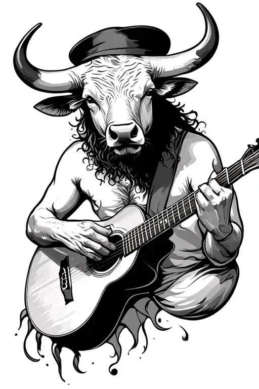 Bull Playing Flamenco Guitar Neck