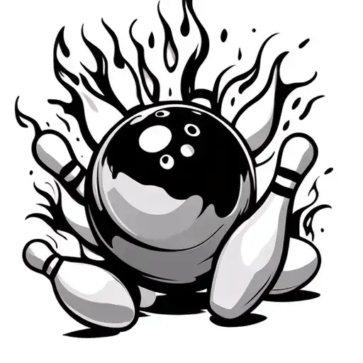 Bowling Ball And Pins With Flames Coming