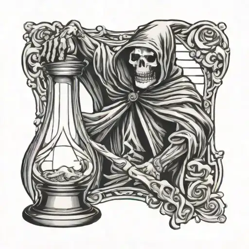 Grim Reaper Biting An Hour Glass