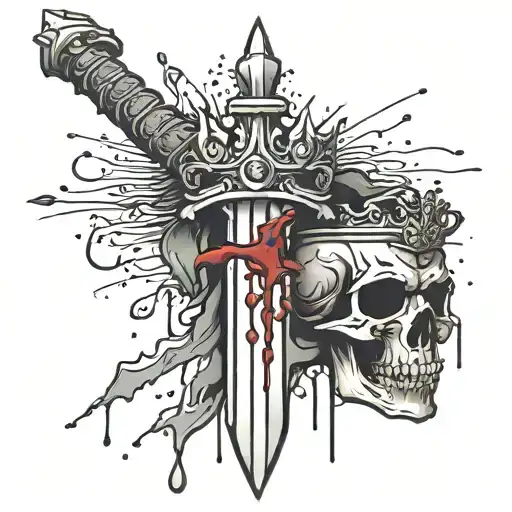 Sword With Crown Hanging Off Hilt Dripping In Blood