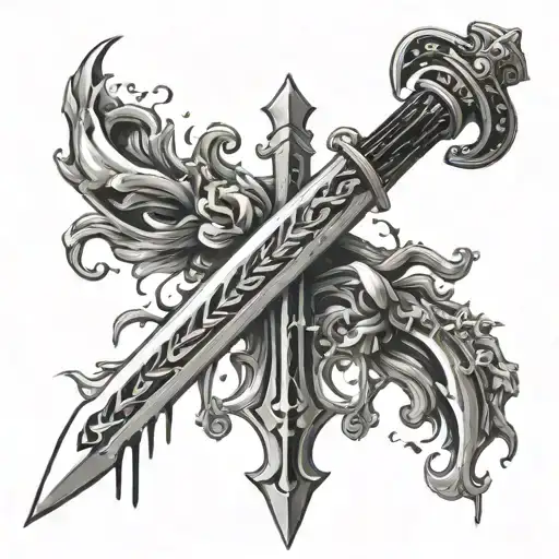 Just Sword With Crown Hanging Off Hilt Dripping In Blood