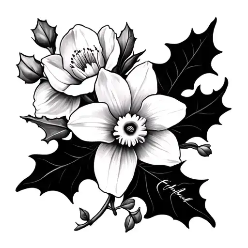 Narcissus Flower And Holly With A Name Engraved