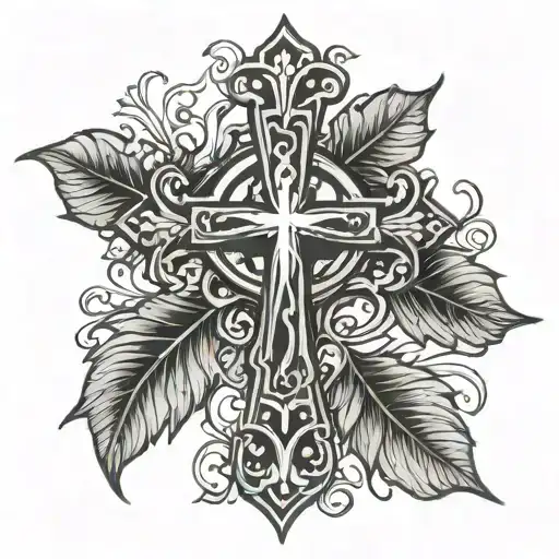 Catholic Cross With Leaves Growing