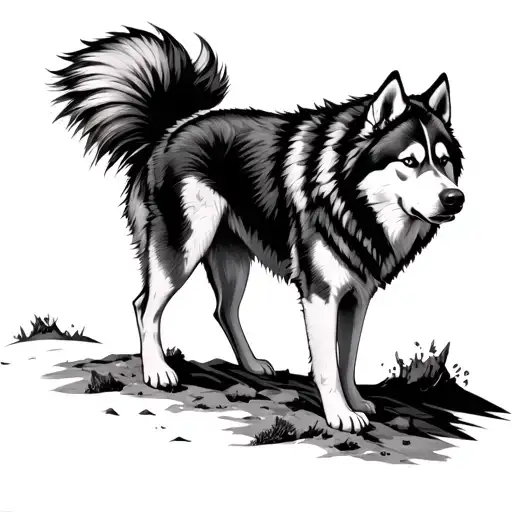 Husky Standing Looking Majestic Mountain Range