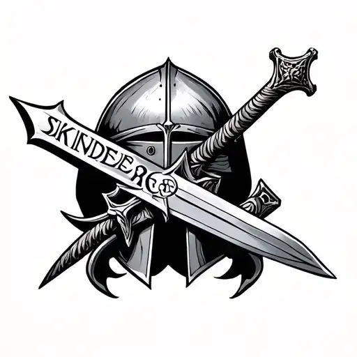 Sword With Letters On The Middel And Skenderbeg Helmet On Top Small