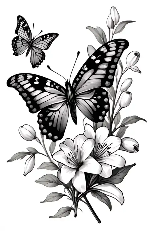 Small Butterflies On A Combined Hawthorn And Lily Of The Valley Flowers On Lower Inner Arm