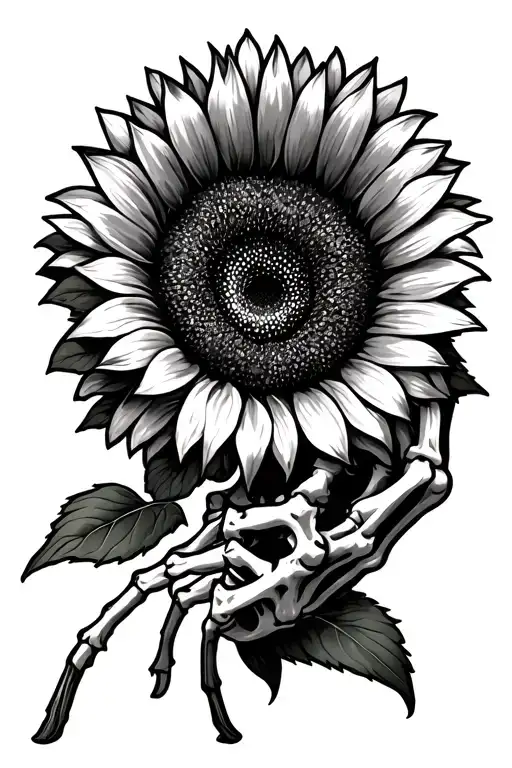 Skeleton Hand Holding Sunflower