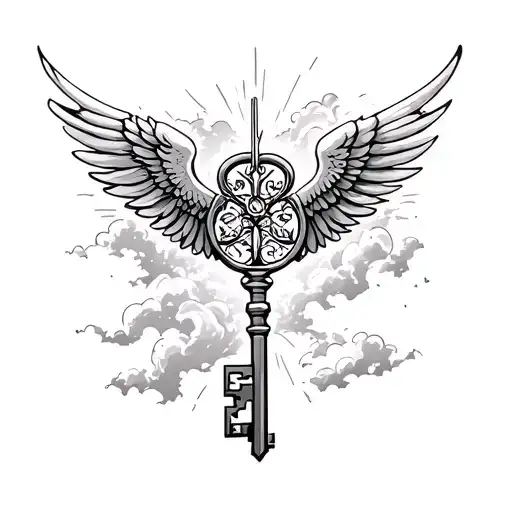 A Key To Success With Wings Soaring Through The Night Sky