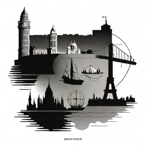 A Series Of Minimalist Line Art Tattoos Depicting Different Landmarks From Around The World
