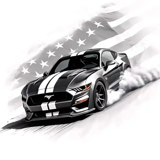 2018 Ford Mustang Gt Car Going Fast Against An American Flag Background