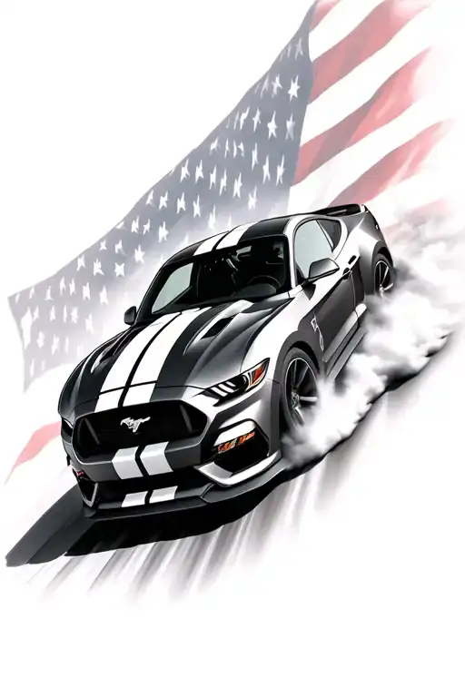 2018 Ford Mustang Gt Car Going Fast Against A Patriotic American Flag Background