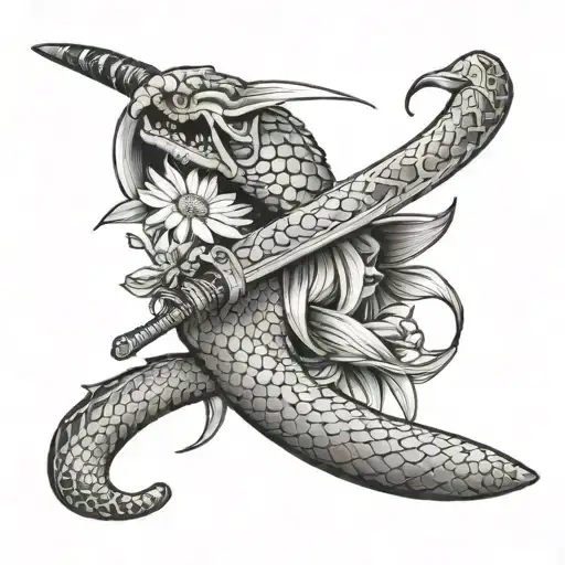 Katana With Snake And Daisy Flower