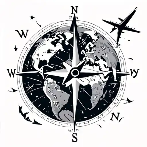Earth As A Compass With Airplane And Ship Moving Around It