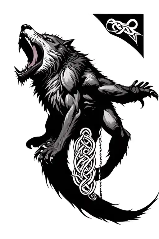 Werewolf Howling On Back Of Forearm With Celtic Knotting