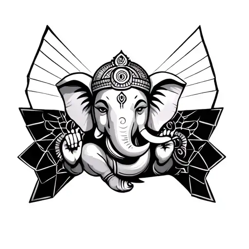 Lord Ganesha With Geometric Design Incorporating Halfsleeve