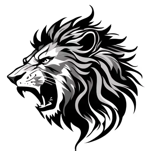 Roaring Lion Head Surrounded By Tribal