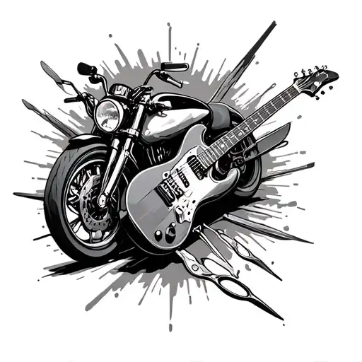 Bike And Cack And Guitar And Sport Car And Scissors