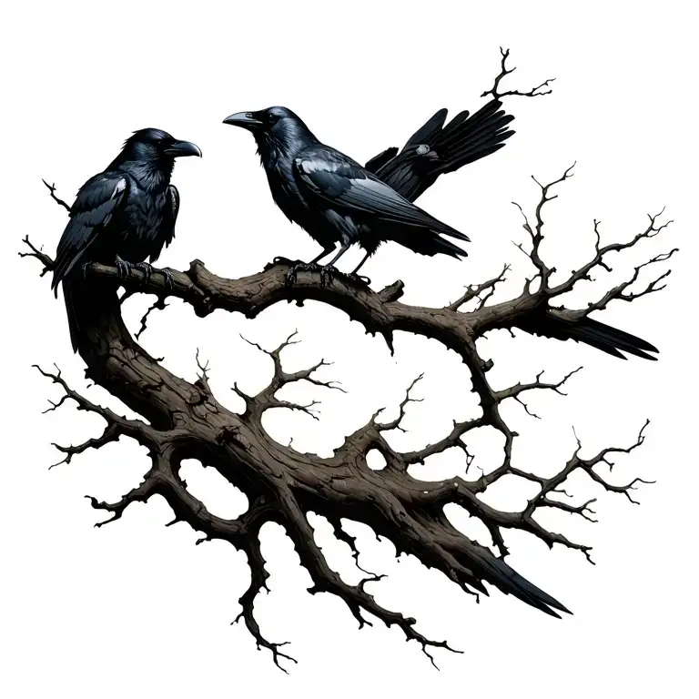 Dead Tree With Ravens Perched