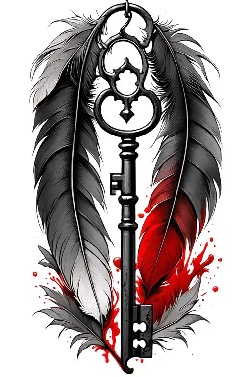 Key And Feathers Hanging Dead Blood