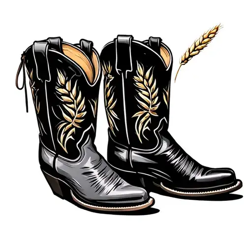 Cowboy Boots Side By Side With Decorative Wheat