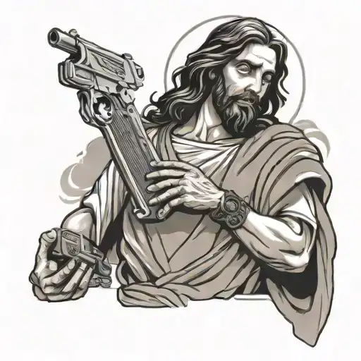 Jesus Holding A Mac 10