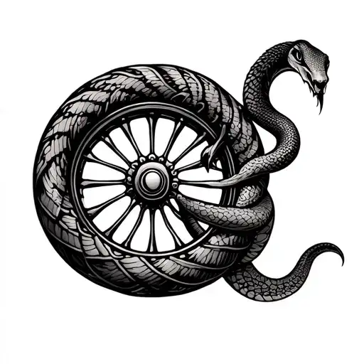 A Spoked Wheel And A Snake Doing Ouroboros