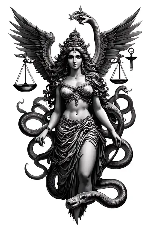 Themis Goddess With Scales And Snakes