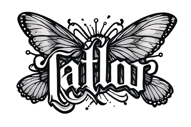 Lettering Villa Tattoo Design With Butter Flys Arround