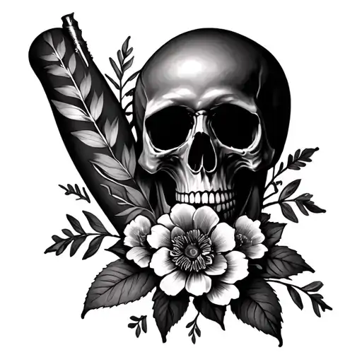 Full Leg Skull And Flowers