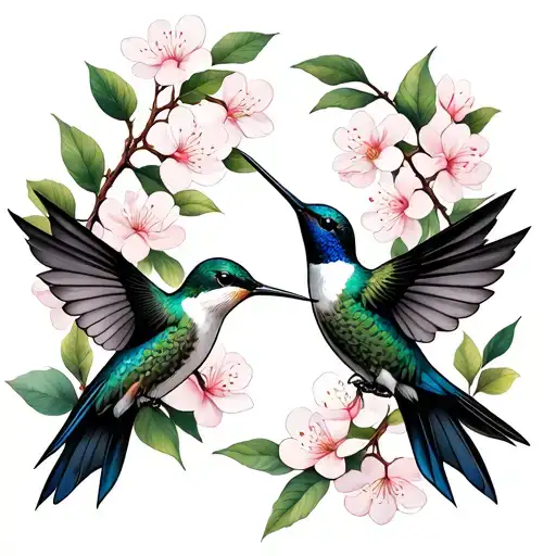 Create Me A Tattoo With Hummingbirds And Cherry Blossoms Incorporate The Names Isla And Olivia