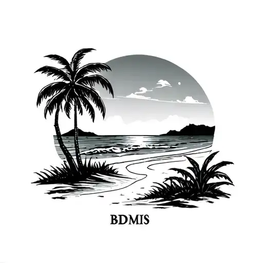 Simple Line Work Beach Scene With Initials Bdmjs