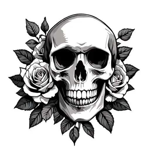 Skull And Roses Blooming