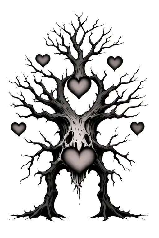 Dead Tree With Four Hearts In The Middle