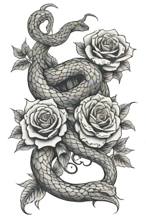 Snake And Roses Intertwined